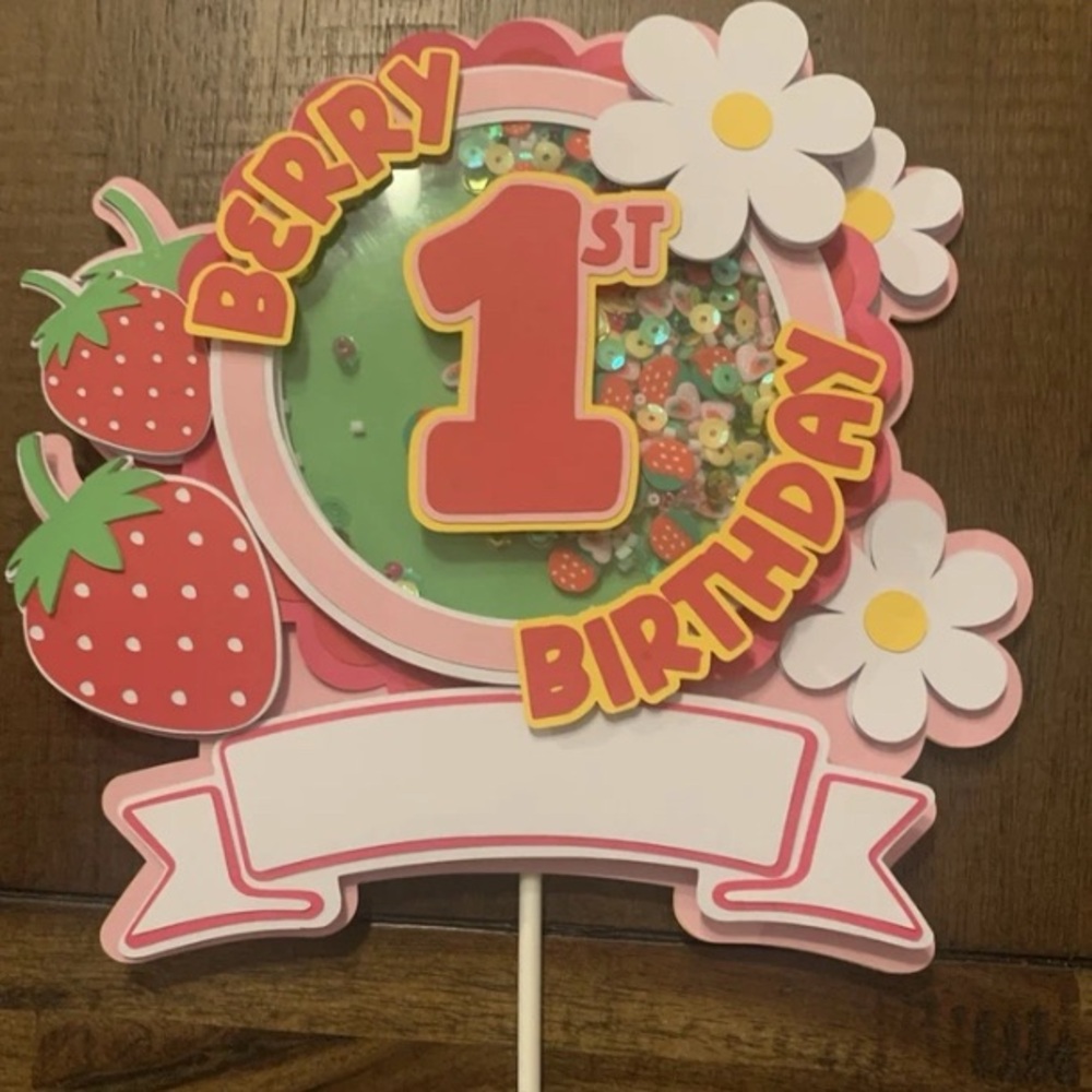 Berry 1st Birthday Shaker Cake Topper- Pink & Red